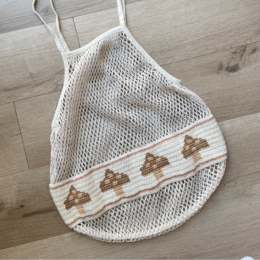 Boho crochet cottagecore fairy forest mushroom natural beach market tote bag